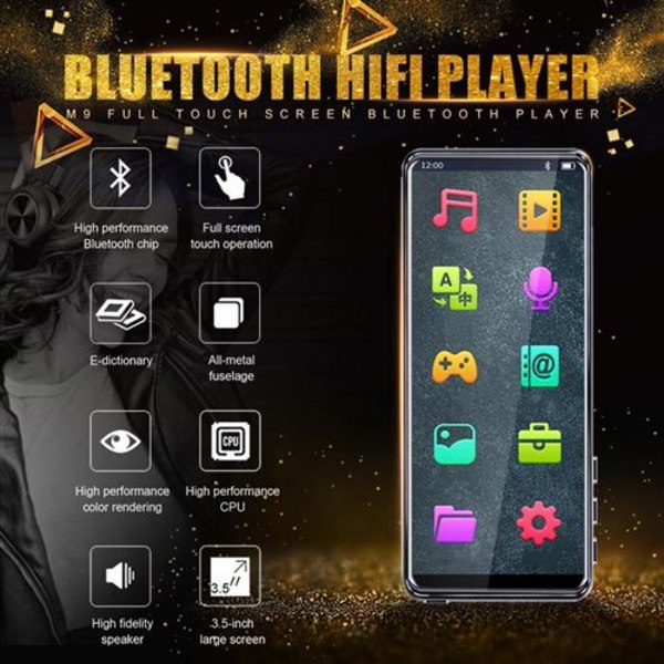 8go Bluetooth MP3 MP4 -soitin, musta