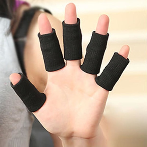 10st Basketsport Finger Armfuls Stickade fingerleder Slip Elastiska Finger Tools Fingerstall Black