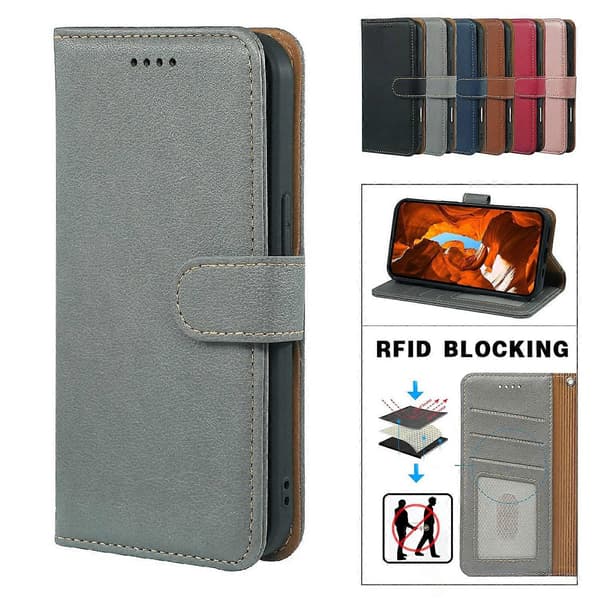 Til Xiaomi Redmi A5 4G (171,7 mm) Poco C61 4G Etui RFID-blokerende pung Litchi tekstur lædertelefon Grey Grey