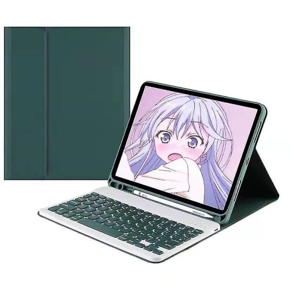 Bluetooth Tangentbordsfodral Lämpligt För Ipad, Avtagbart Ultratunt Fodral, Inbyggd Pennhållare dark green