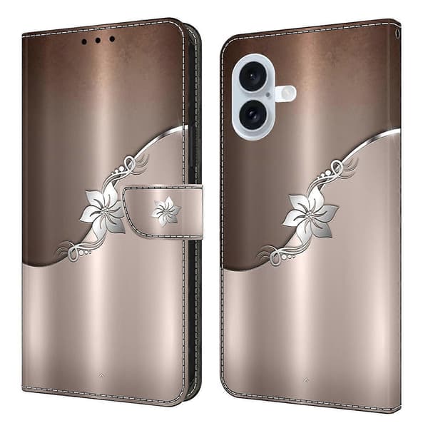 [LCS] Compatible with iPhone 17 Case, Magnetic Closure, 3D Pattern, Leather Wallet, Phone Case, Lingling Silver Silver Flower