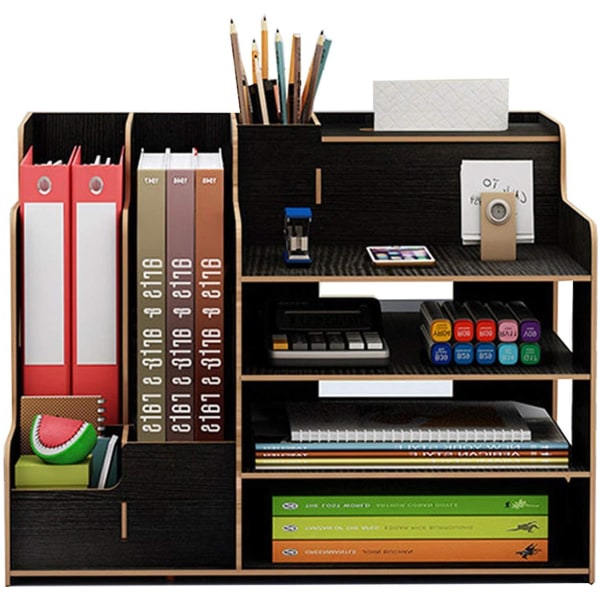 Skrivbordsförvaring med stor kapacitet Pennhållare/bokhylla i svart 39x29x28 cm