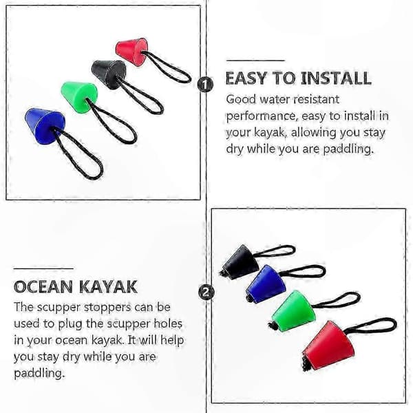 4-pakning silikonlenseplugger for kajakk- og kanodreneringshull