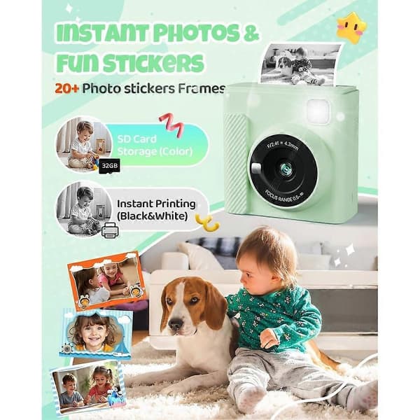 1 sæt børns instantkamera, farve instantkamera til børn, high-definition legetøjskamera med printfunktion