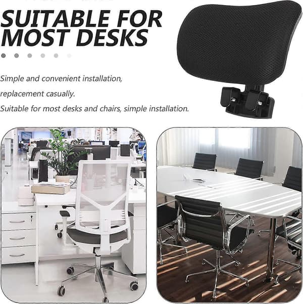 [LCS] Office Chair Headrest Attachment Universal Headrest Pillow Upholstered Adjustable Height Angle Black and black
