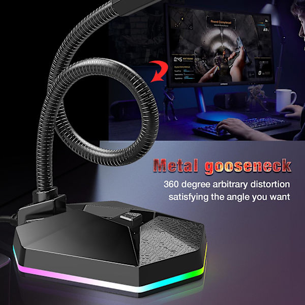 Computer Mikrofon med RGB Lys til Live Streaming, Voice Chat, Spil