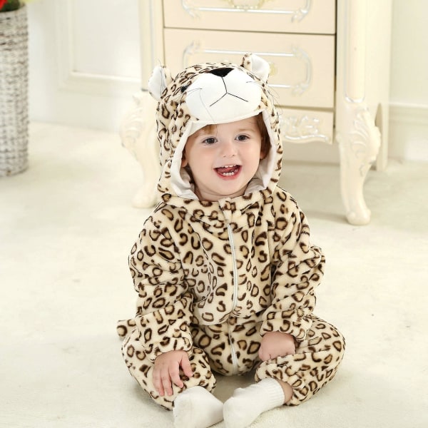 Reedca Toddler's Dinosaurie-dräkt för barn, söt huva-dräkt för halloween Leopard 18-24 Months