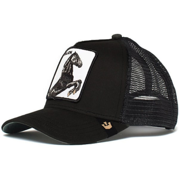 Maatilan eläinaiheinen trucker-lippis, verkkomallinen, miehille, naisille, hip hop -tyyliin, säädettävä baseball-lippis qd be black stallion