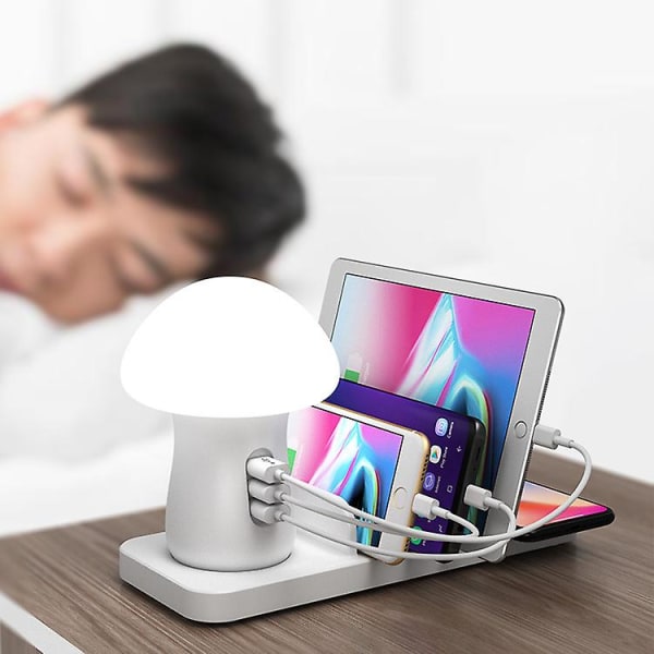 Svampelampe Ladestation, 3 Usb-porte og 1 Trådløs Opladerport American Standard