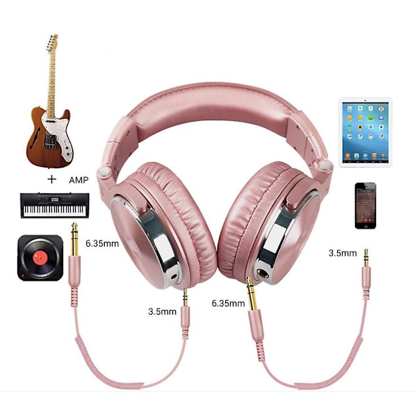 Korvan peittävät kuulokkeet, langalliset basso-kuulokkeet 50 mm:n elementillä, kokoontaitettavat kevyet kuulokkeet mikrofonilla äänitykseen pink