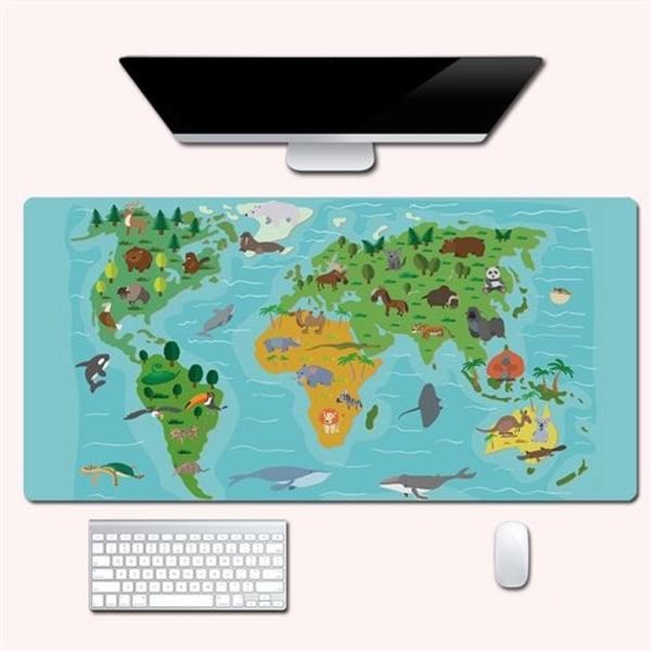 Världskarta läder skrivbordsunderlägg storlek 80 * 40cm - djur