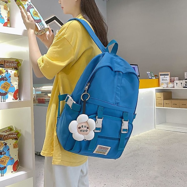 Kvinnor Fritid Godis Färg Reseryggsäck Japan Stil Minimalistisk Design Ryggsäckar För tonåringar Flickor Stora skolaxelväskor Blue