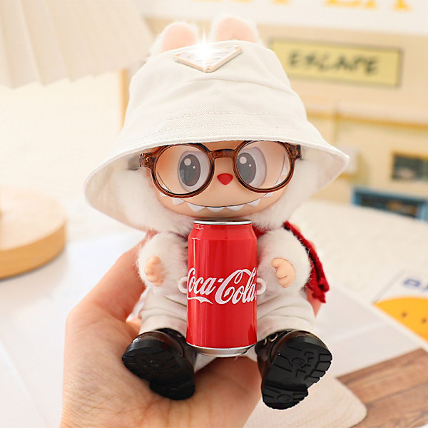 17cm Labubu Coca Cola Kläder, hatt, glasögon, kläder, skor （white）
