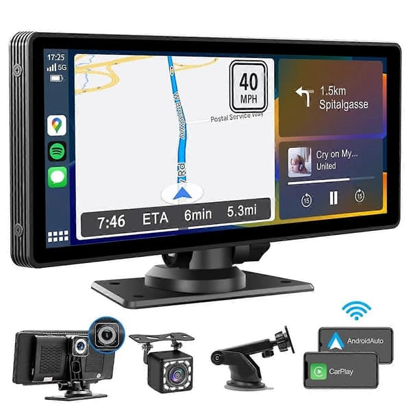 [LCS]Portable Wireless Carplay Car Stereo with Dash Cam - 10.26 Inch HD IPS Screen, Android Auto, 1080P Rear Camera, Bluetooth