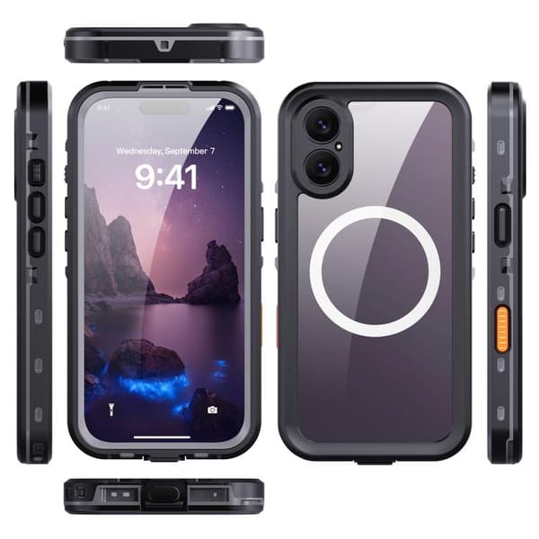 [LCS]iPhone 17 Case RedPepper Transparent Dot IP68 Waterproof Triple-protection MagSafe Svart Mörkgrå