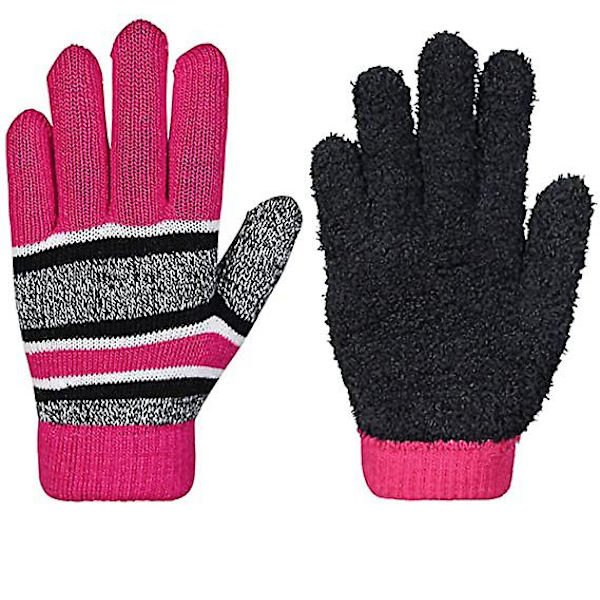 2 st Vinterstickad Mössa och Handskar Set för Barn rose red