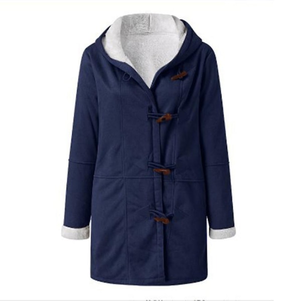 Plus Size Damefrakke Fleece Hætte Cardigan Casual Langærmet Varmt Overtøj Til Efterår Vinter Blue  White L