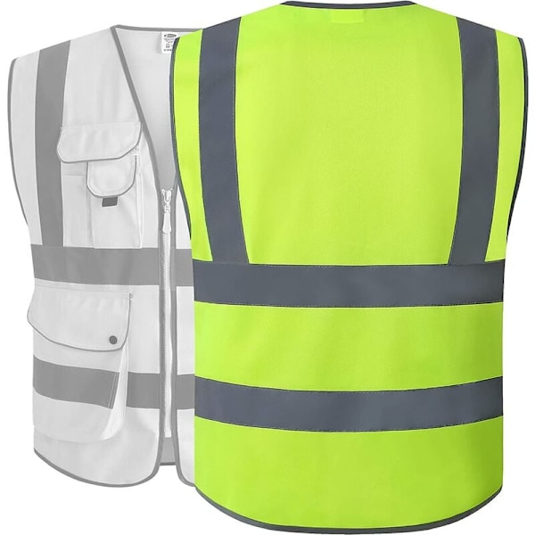 Klass 2 Varselväst med Fickor och Reflexband, Gul Uppfyller EN ISO 20471 Standarder - Unisex (X-Large)