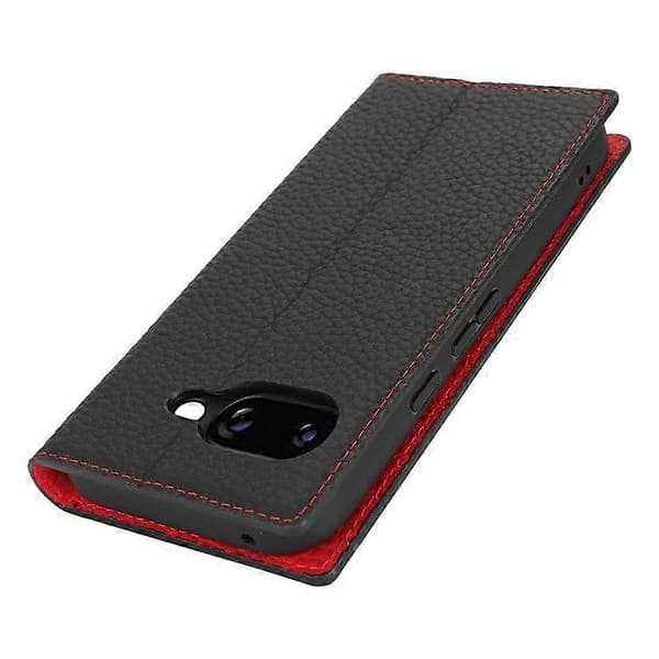 För Google Pixel 9a Plånboksfodral Äkta Kohud Telefonfodral Litchi Textur Black