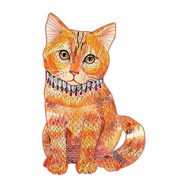 Unik Form Træpuslespil Jigsaw DIY Hjernetræning Pædagogisk Legetøj Orange Cat A3