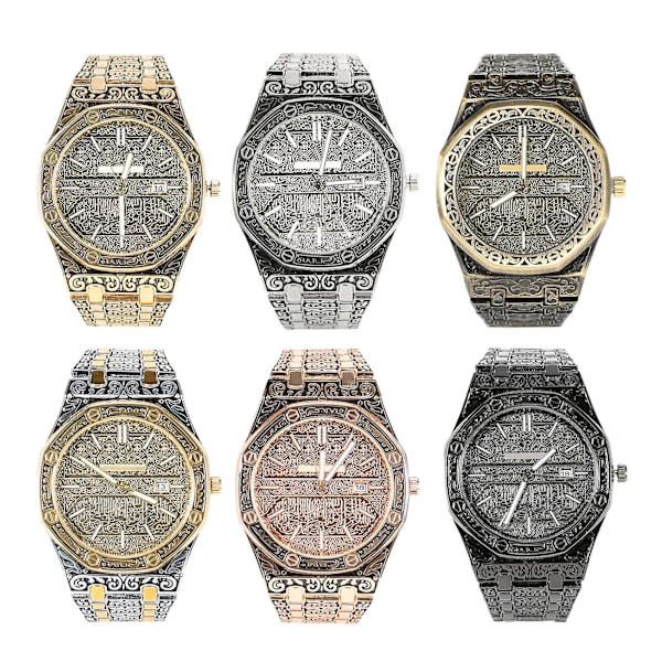 Mecca Edition Vintage Udskåret Ur Luksus Islamisk Armbåndsur Til Mænd Business Black
