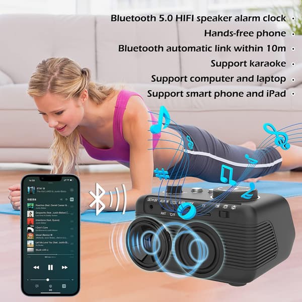 [LCS] Vekkerklokke med Bluetooth-høyttaler 0-100% dimmer digital Mi
