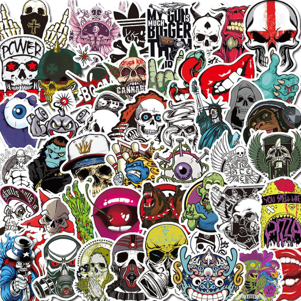 50 st Skull Punk Fashion Stickers Vattentät flaska Skateboard D