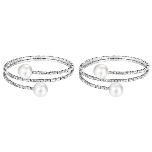 Smykker Rhinestone Perlearmbånd til kvinder 2 stk. Sølv Elegant Armbånd