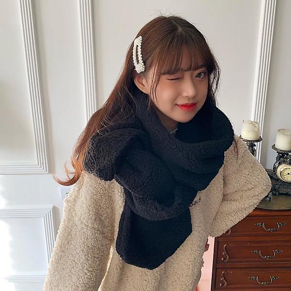 Damscarf Dubbelsidig Enfärgad Mjuk Fleece Sjal Mode Värmande Halsduk För Höst Vinter Ny Black