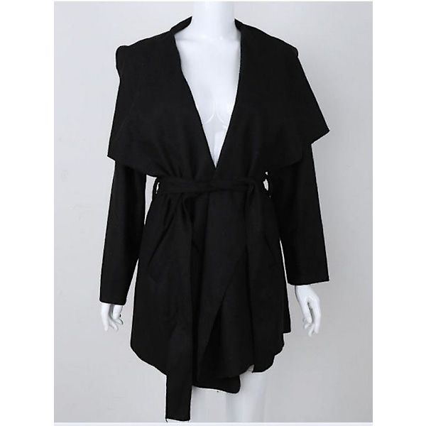 Fashion Svart Khaki Grå Stor Krage Knytband Midja Kappa Vinterjacka Fashion black S