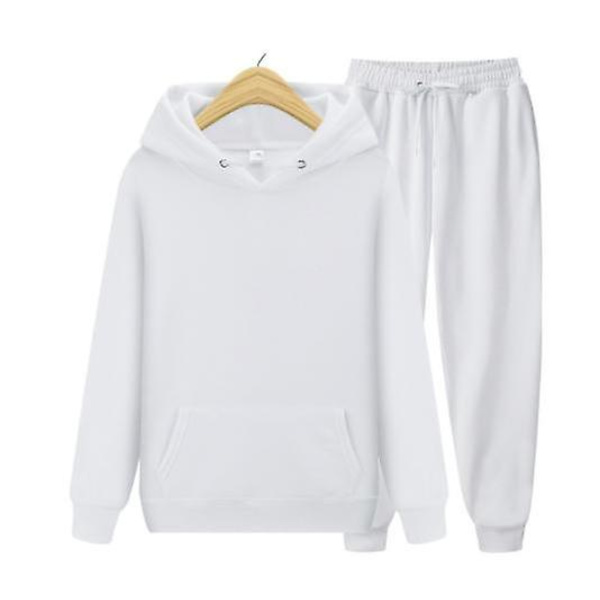 Herr Dam Casual Kläder Kostym Sportkläder Kostym Enfärgad Pullover + Byxor Kostym Julklapp white M