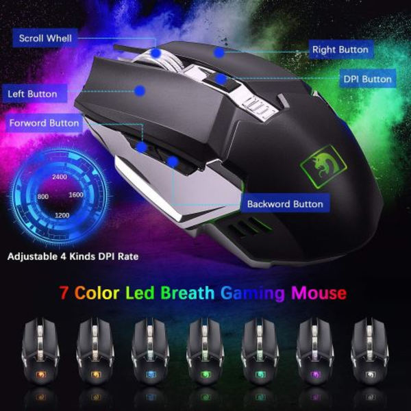 GAMING Pakke Oppladbart LED Bakgrunnsbelyst Tastatur 2400DPI Mus - H