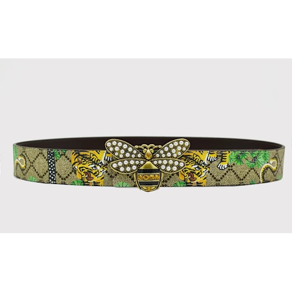 Läntinen strassi leopardikuvio kulta hopea metallisolki tiikeriprintti lehmännahka miesten vyö farkut rento housut hihna keltainen mehiläinen 120cm yellow bee