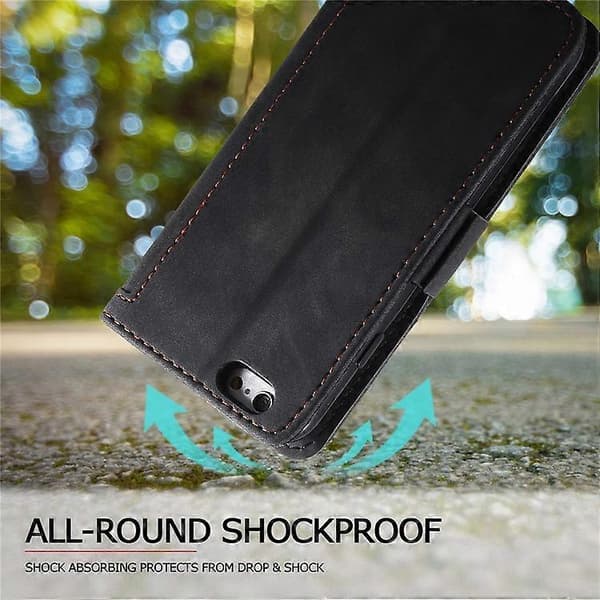 [LCS]Kompatibel med iPhone 16e Fodral RFID Plånboksställ Läder Telefonfodral Black