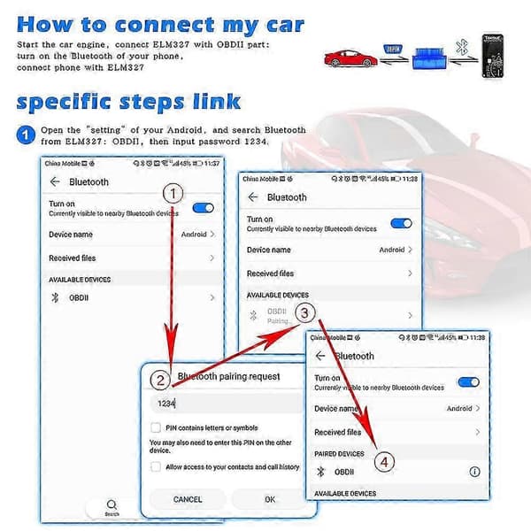 Konnwei Elm327 V1.5 Bluetooth 5.0 OBD2-skanner - Diagnostisk verktøy for Android/iOS orange