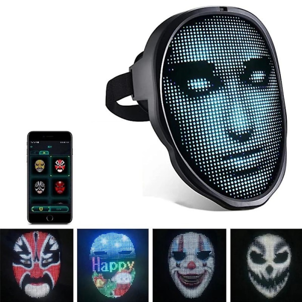 Halloween Led Bluetooth Party Diy Full Color Display Luminous Prank Mask