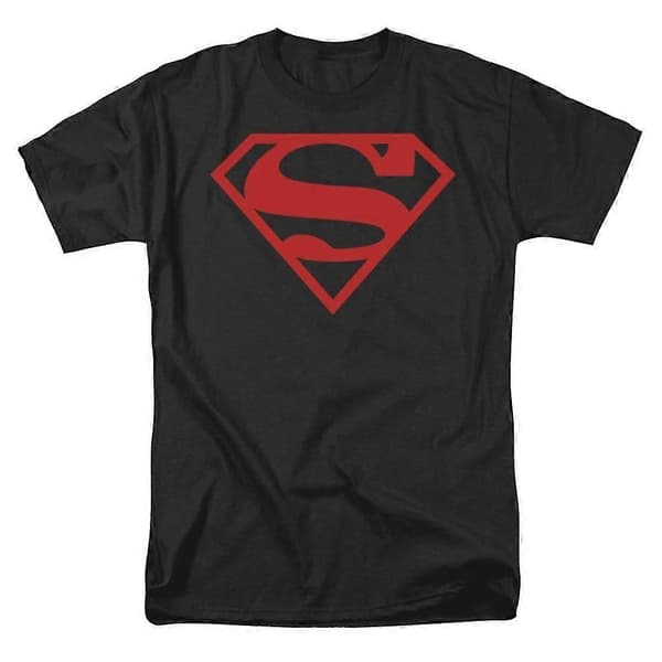 Superman Rød På Sort Skjold T-Shirt S