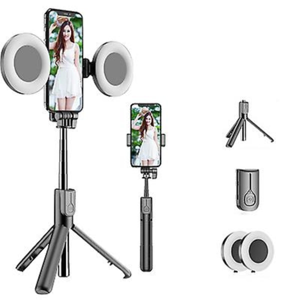 Bluetooth Selfie Stick LED Ring Light Utdragbart Handhållet Live Stativ black