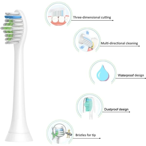 [LCS] 4 stk. erstatningsbørstehode kompatibelt med PH Sonic Care Diamondclean elektrisk tannbørste White
