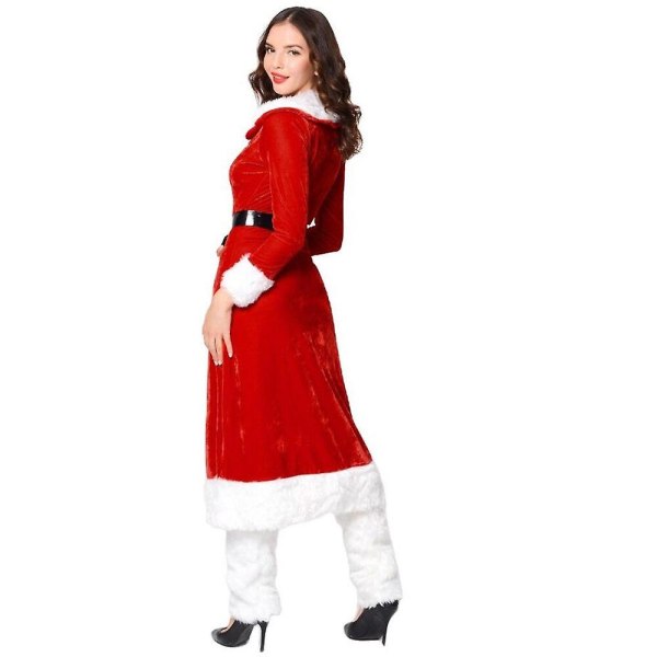 Deluxe sammet Vuxna Juldräkt Cosplay Jultomtekläder Finklänning Xmas Uniform Kostym för kvinnor Cape Robe
