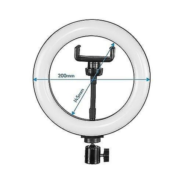 Ring Light 8 Tommers LED Fyllys USB Drevet Trinnløs Dimming med Kulehode Telefonklemme