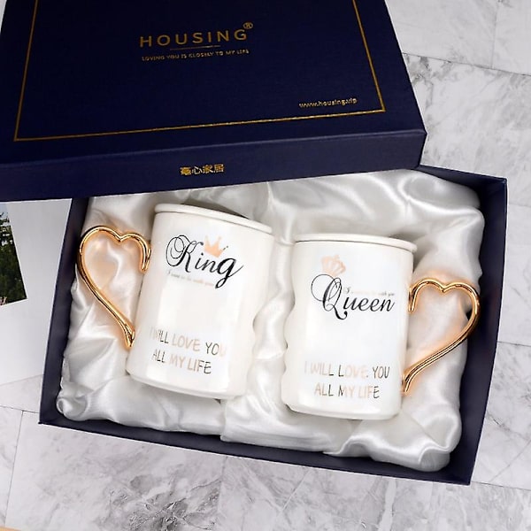 2 stk./sæt Par Kop Keramisk Kys Krus Valentinsdag Jubilæum Bryllup Fødselsdag Julegave A with Lid box