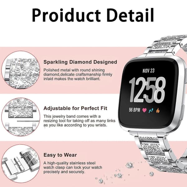 [LCS]xDfind Diamond Jewelry urrem i rustfrit stål Silver For Fitbit Inspire 3 12mm