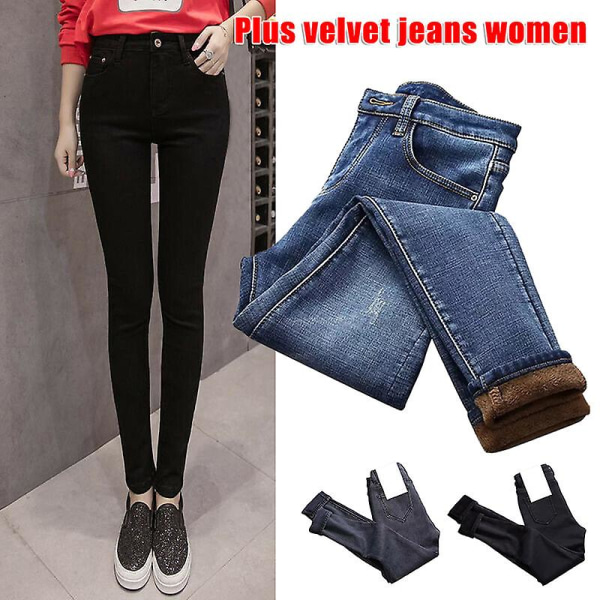 Damer med hög midja thermal jeans Fleecefodrade jeansbyxor Stretchiga byxor Skinny byxor