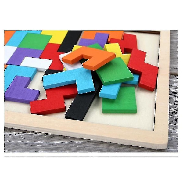 Träklossar Pussel Hjärngympa Leksak Rysk Tangram Färgglatt Pusselspel