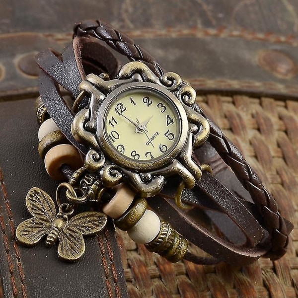 Deffrun Retro Style Flerlager Dam Armband Watch Butterfly Pendant Quartz Wa