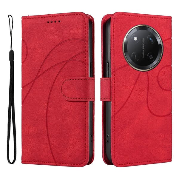 [LCS]For Honor Magic7 Lite 5G Plånboksfodral Läder Telefonfodral Stativ med Böjd Linjedesign Red