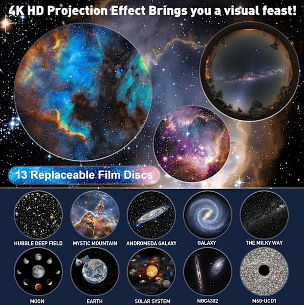 [LCS] Starry Sky Projector Planetarium Projector Starry Sky Projector Galaxy Ceiling Adult 12 Discs 360° Rotating Night Light White