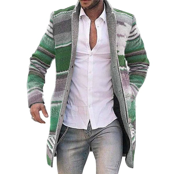 Herre Lange Jakker Varm Vinterfrakke Cardigan Afslappet Trenchcoat Stribet Overtøj Green 4XL