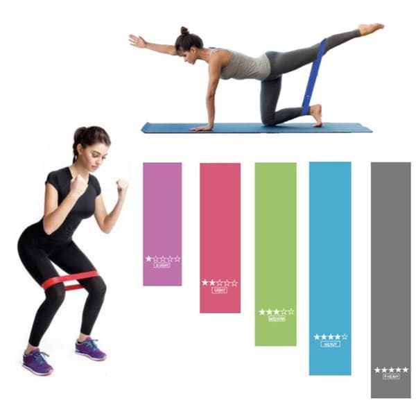 5-pak Træningselastikker, Modstandsbånd, yoga, genoptræning multicolor Multicolor one size